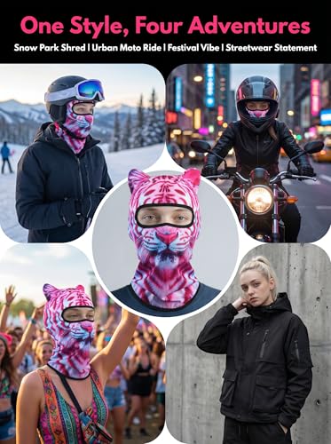 Image of 3D Cat Ski Balaclava Sheisty Face Mask with Ears Cute Animal Ski Mask for Music Festivals Raves Party Outdoor Activities