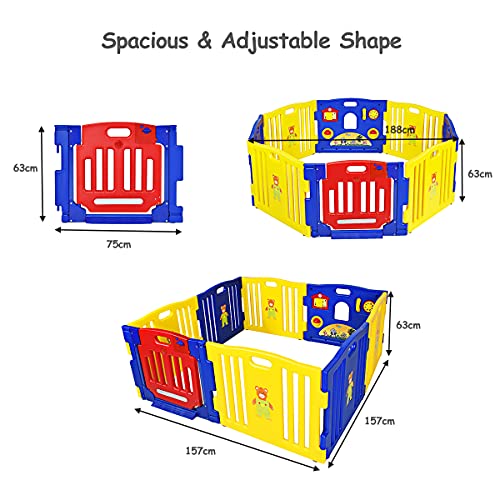 COSTWAY Baby Grondbox 8 Paneel, Kinderen Speelbox Kruipbox Babybox, Veiligheid Speelplaats Activiteitencentrum, Dubbele… - Afbeelding 6