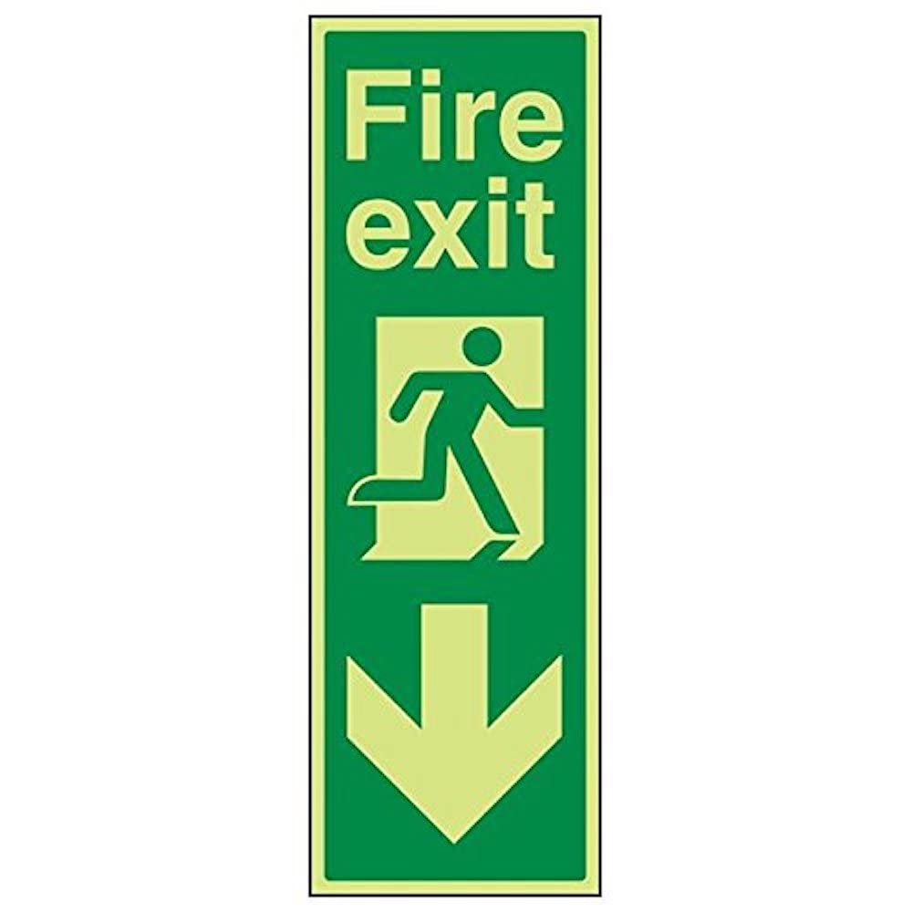VSafety 14038AP-G'Fire Exit Arrow Down' - Señal (150 x 450 mm, 3 unidades)