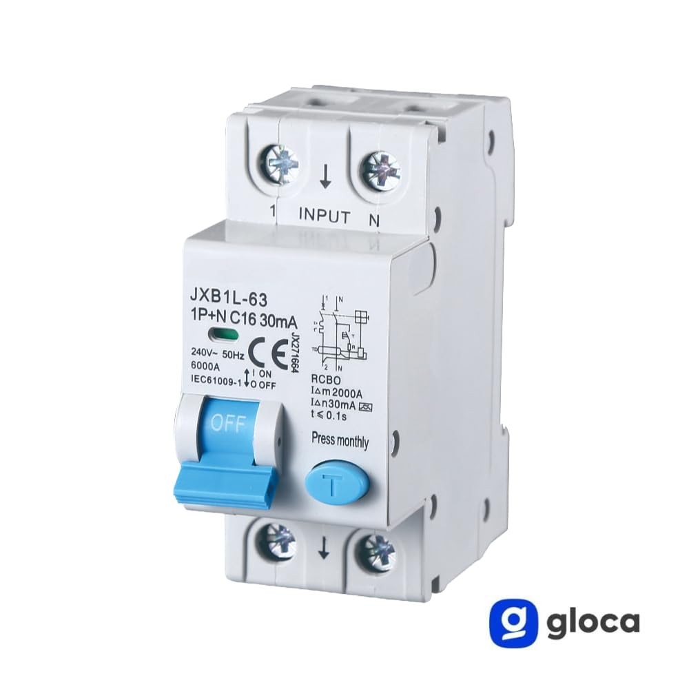 gloca Interruptor magnetotérmico diferencial 1P+N 16A 30mA 220V 6KA 2 módulos DIN C16 Clase A