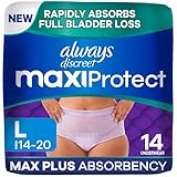 Always Discreet MaxiProtect Adult Diapers for Women, Incontinence Underwear, Postpartum Essentials, Bladder Leak Protection, Disposable Briefs, Maximum Plus Absorbency, Size L, 14 Count