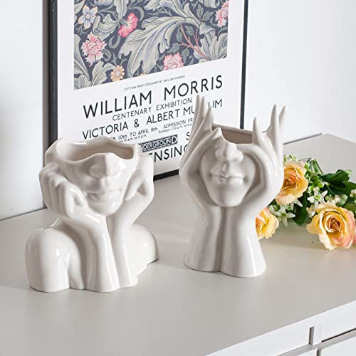 Joynisy White Ceramic Face Vase Set Of 2, Female Form Modern Vases Head Half Bust Vase For Flowers, Decorative Vases Centerpieces For Table Home Office Decor #TOP6