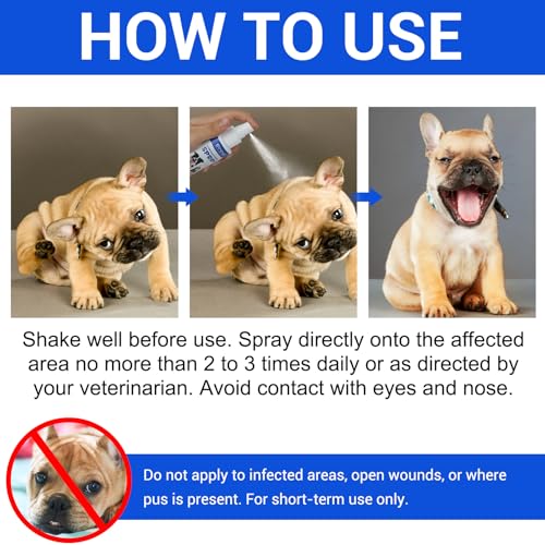 Anti-Juckreiz-Spray für Hunde, Katzen, Pferde-Juckreiz-Heilmittel-Linderungs-Spray für Hot Spot, Bisse, Kratzer, gereizte Haut für Hunde, gereizte trockene juckende Haut für Haustier-Hautpflege (4 oz)