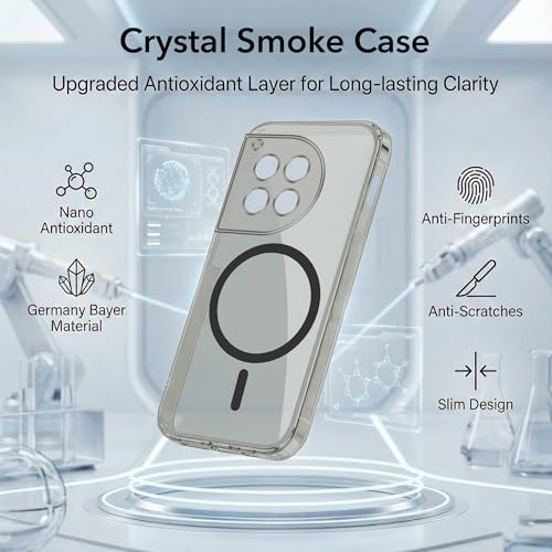 Image of Jkobi Lifetime Anti-Yellow MagSafe Compatible Clear Back Cover Case for OnePlus 12R 5G (Sleek Hard Crystal | Shockproof and Camera Protection)