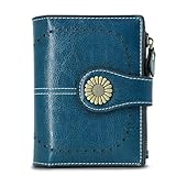  TAN.TOMI Geldbörse Damen Klein Leder, Portemonnaie Damen Klein Leder mit RFID Blocking, Geldbeutel Damen Klein mit Münzfach Zipper, Portmonee Damen Klein mit Mehrere Kartenfächer und Hasp,Petrol