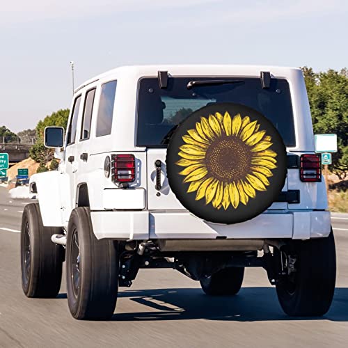 Image of Retro Sunflower Spare Tire Cover Dust-Proof Wheel Tire Cover Fit Trailer, RV, SUV and Many Vehicle 17 Inch
