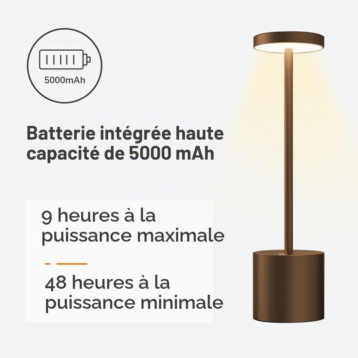 Hapfish Lampe de table sans fil rechargeable, 5000mAh bureau LED en métal
