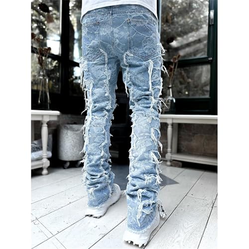Maiyifu-GJ Jeans for Men Tassels Decoration Straight Fit Casual Patchwork Denim Trousers Stretch Street Style Denim Pants3