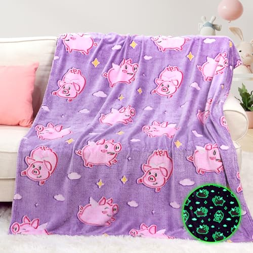Pig Blanket Glow in the Dark Pink Fleece Throw for Kids