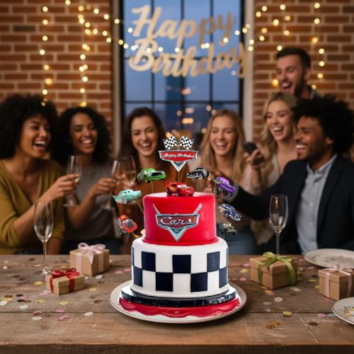 Image of Wanna Party Car Theme Cake Toppers for Birthday Cake - Racing Car Party Cake Decorations for Kids | Car Theme Cake Picks for Boys Birthday Celebration & Racing Party Supplies