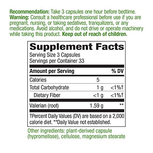 Nature's Way Valerian Root Traditional Sleep Support* Non-Gmo Project Verified Vegan 100 Capsules #TOP2