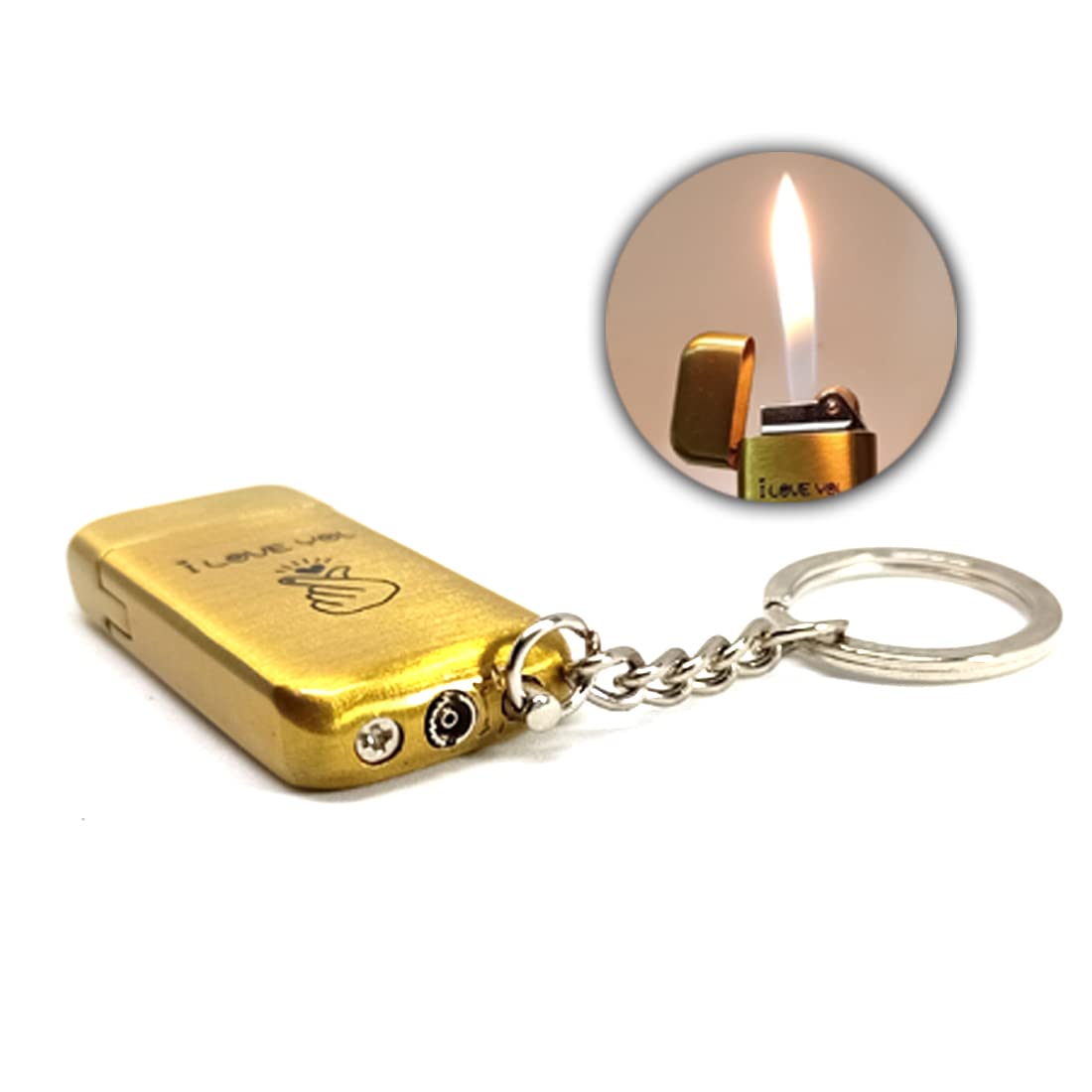 QAZ Metal Essential Premium Refillable You with Keyring Shape Designer Lighter - Slim Design - Windproof Lighter for Smoking