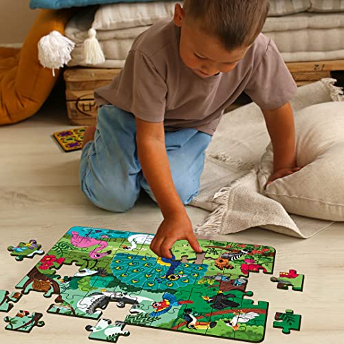 Image of Mini Leaves 60 Piece Wooden Jigsaw Puzzle for Kids 4 to 6 Years - Jungle Birds Jigsaw Puzzle - Safe & Durable Educational Toys