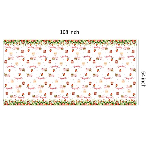 Image of Xigejob Strawberry Party Tablecloth Decorations, Disposable Summer Fruit Berry Sweet Theme Strawberry Table Cover for Birthday Baby Shower,3 Pack, 54in x 108in