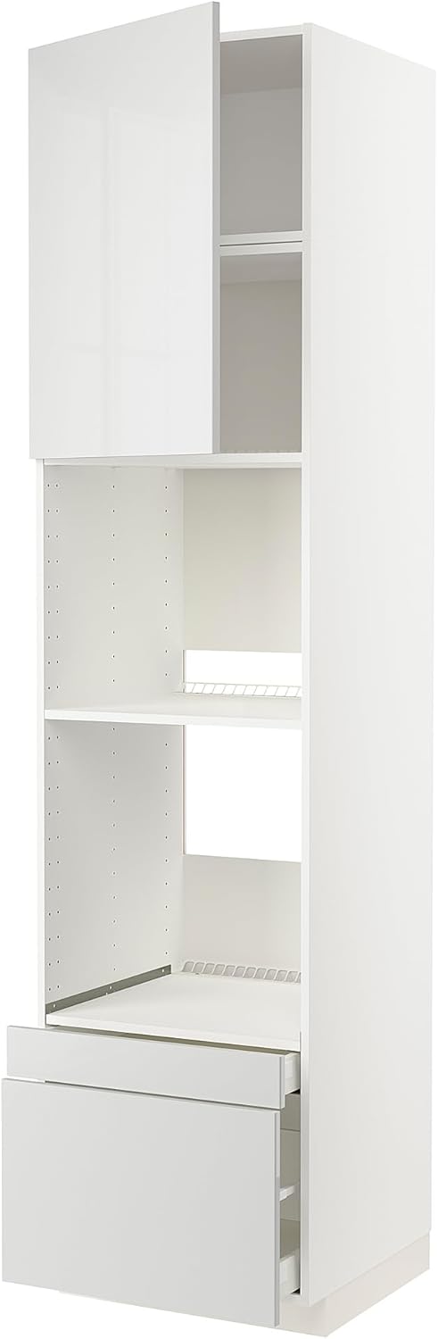 METOD/MAXIMERA Hi cab f ov/combi ov w dr/2 drwrs, white/Ringhult light grey, 60x60x240 cm