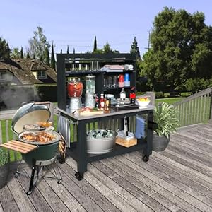 Gdlf potting bench table large outdoor kitchen island prep station with stainless steel top waterproof cover hardwood 669 h  urban country home decor