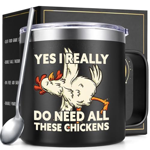Lifecapido Chicken Gifts, Yes I Really Do Need All These Chickens 14oz Insulated Coffee Mug, Christmas Gifts Birthday Gifts for Chicken Lovers, Black