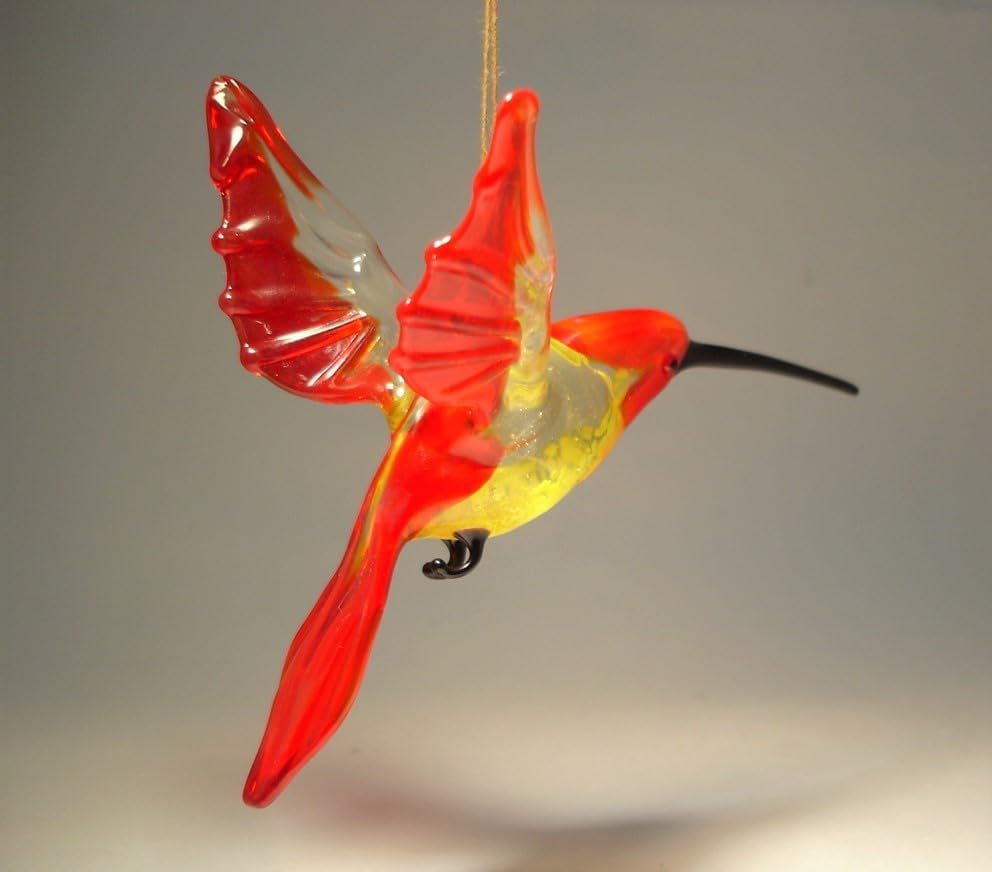 Miniatura 4 de Adorno colgante de colibrí de cristal rojo y amarillo hecho a mano, gran regalo coleccionable