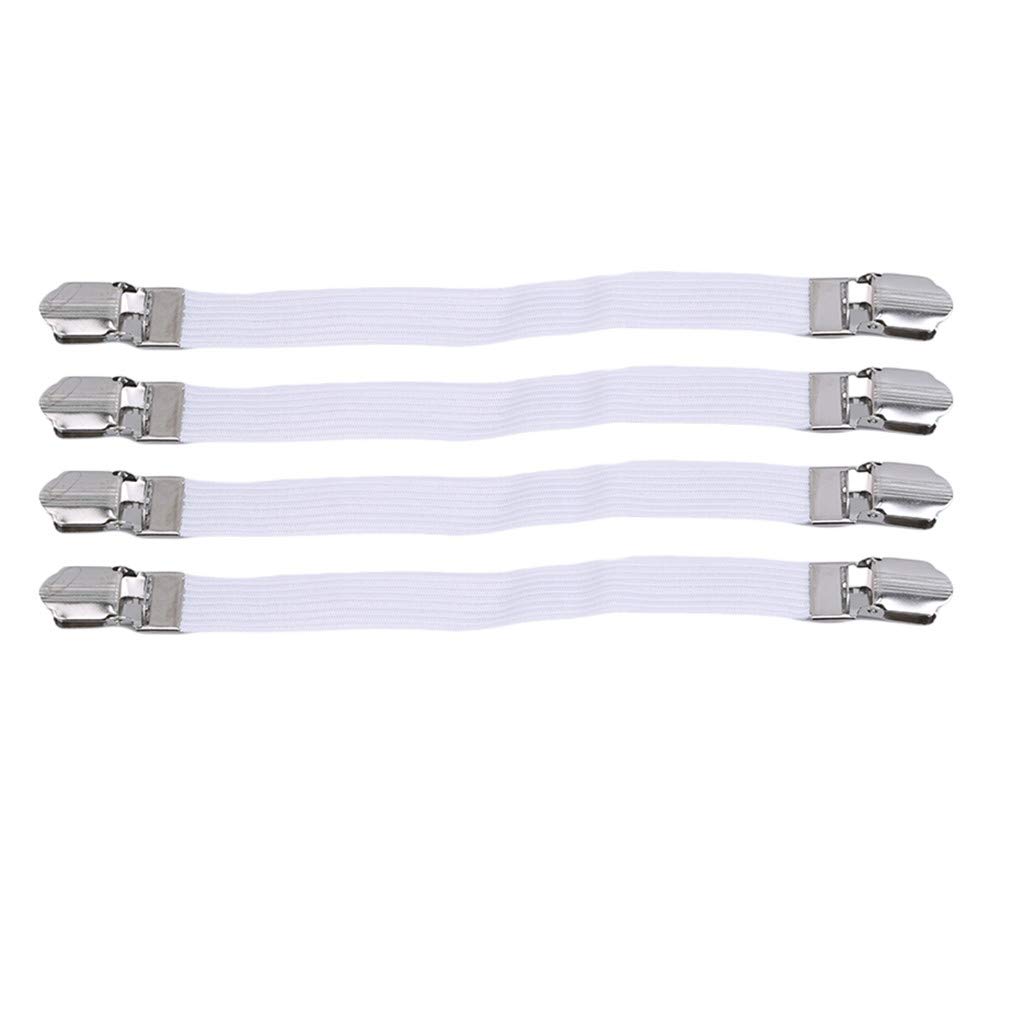 Sevenfly 4Pcs Sheet Straps Suspenders Band Adjustable Bed Corner Holder Elastic Fasteners Clips Grippers Mattress Pad Cover Fitted Sheet(White)