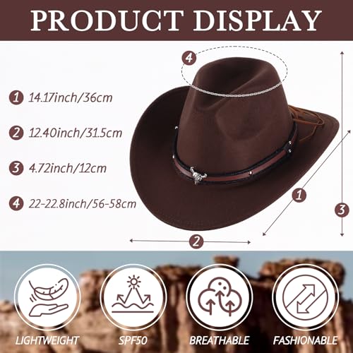 Image of Toulite 9 Pcs Western Cowboy Hats Faux Felt with Strap Bulk | 9 Color Fur Faux Felt Travel Cap for Men Women, Cowgirl Party Halloween Cosplay Costume Western Theme Events