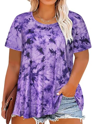Image of JOELLYUS Plus Size Tops for Women Tunic Floral Casual Short Sleeves T Shirts Flowy Blouses 2026