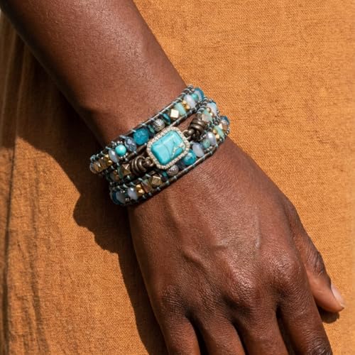 Image of YGLINE Boho Handmade Wrap Leather Tube Crystal Stone Bracelet for Women