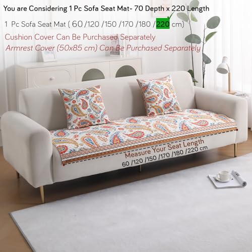 Image of HOKIPO 'LiefNest' Printed Holland Velvet Sofa Cover Mat with Foam Filling for 1 /2 /3 Seater & L-Shape Sofa. Make Your Own Sofa Cover Set, Mat Size: 220(L) cm, Paisley Multicolor (IN-826-D8)