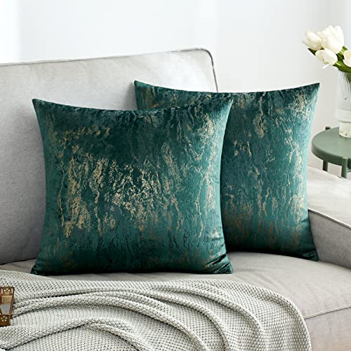 EMEMA Housse de Coussin Lot de 4 Decorative Velours Décoratif Canapé Home Decor Taie d'oreiller Douce pour Maison Salon Chambre Vert Foncé 45x45cm
