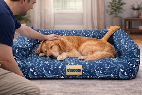 Image of SITSNOOZE XXXL Dog Bed (45kg+) for Tibetan Mastiff, Saint Bernard, Bully Kutta - Giant Orthopedic Washable Mattress, Heavy Duty Calming Sofa Lounger, Waterproof Cushion (Print 4, XXXL)