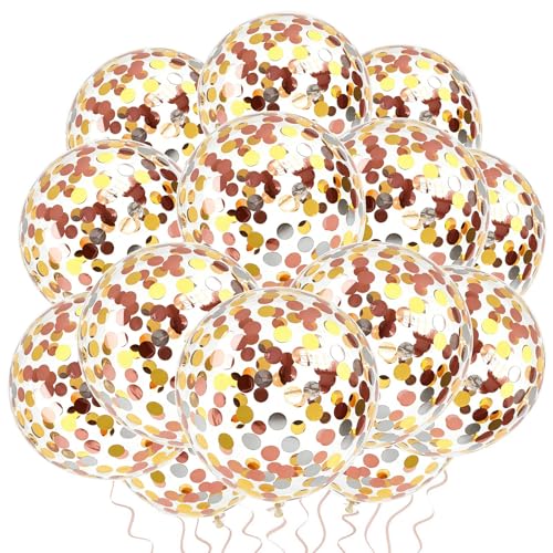 Image of VHUWE Gold Silver Rose Gold Confetti Balloons 25 Pcs, 12 Inch Thickened Clear Latex Balloon with Confetti Inside for Birthday Party Baby Shower Graduation Anniversary Engagement Decorations Supplies