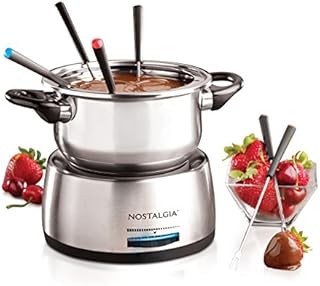 Nostalgia Electric Fondue Pot, 6-Cup, Fondue Machine with Temperature Control, 6 Forks, Removable Pot, Perfect for Chocolate Melting, Cheese, Caramel, Stainless Steel