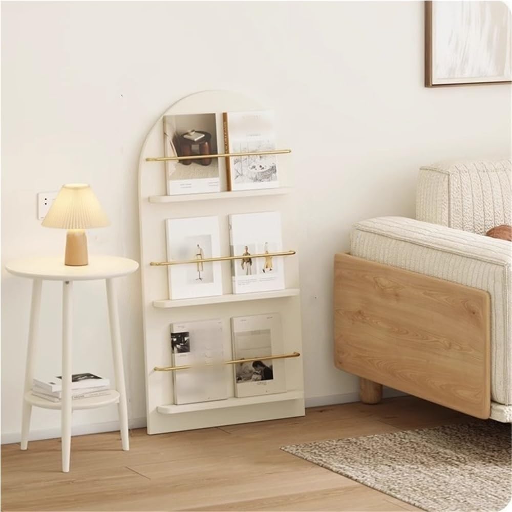 Porte-revues en Bois Massif, présentoir à journaux et brochures sur Pied, élégant Support de Rangement pour Salon, Bureau, Finition Blanche Moderne.
