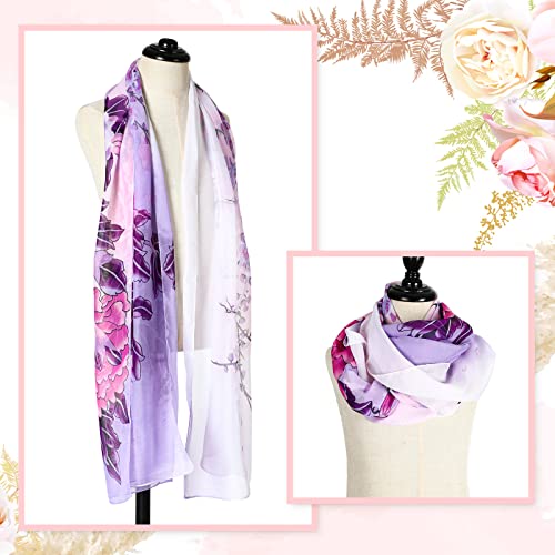 Xtinmee 12 Pcs Peony Scarfs for Women Summer Scarf Print Floral Pattern Fashion Scarf Silk Chiffon Shawl Lightweight Christmas Gifts3