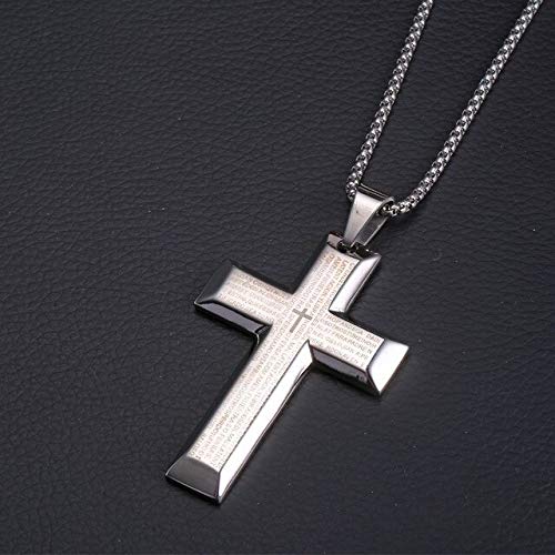 Croix bleue pour homme en argent gravée d'un verset biblique résistant