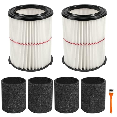 38754 Replacement Filter Compatible with Craftsman CMXZVBE38754 Fits for 5-20 Gallon shop vacuum 2 Pack+4 Pack Foam Sleeves+1 Pack Brush