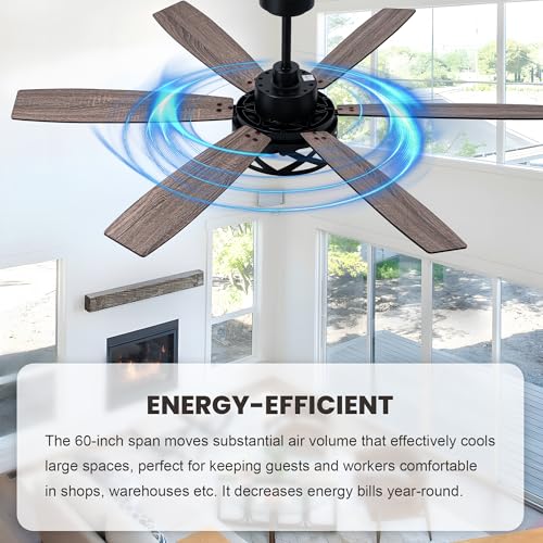 Image of Dawn Whisper 60 Inch Farmhouse Ceiling Fans with Lights and Remote Large Black Caged Rustic Chandelier Ceiling Fan for Bedroom Living Room Quiet and Reversible DC Motor 6 Speeds