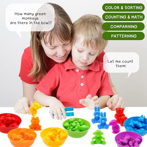 Image of Counting Zoo Game Color Sorting Toys with Bowls Montessori STEM Sensory Training Early Educational Preschool Learning Toy Gift for Toddlers Kids Ages 3 4 5 6 (Zoo)