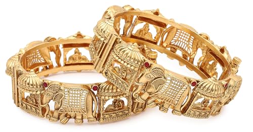 Image of Shining Diva Fashion 18k Gold Plated Temple Jewellery Bangles for Women | Set of 2 Bangles Set | Stylish Traditional Kada Bangles | Just Like Real Gold Jewellery