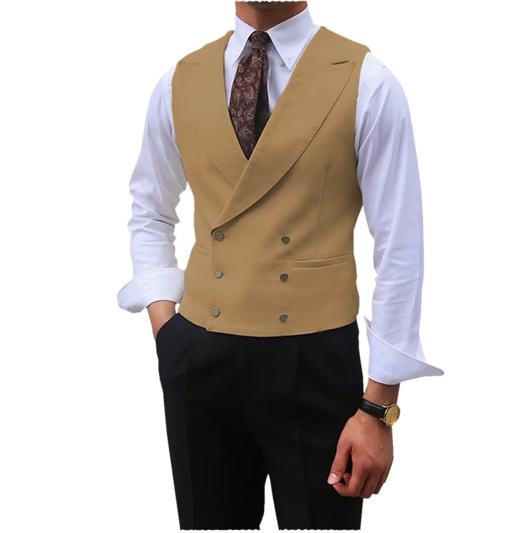 Niiyyjj Chaleco de traje de solapa para hombre, con doble botonadura, sin mangas, para boda, negocios, chaleco delgado