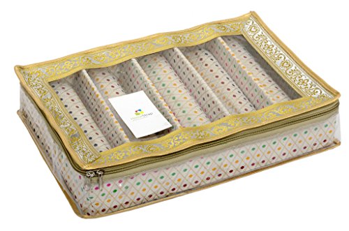 Image of HomeStrap 5 Rod Brocade Design Bangle Storage Box /Chudi Set Organizer (Golden|Pack of 1)