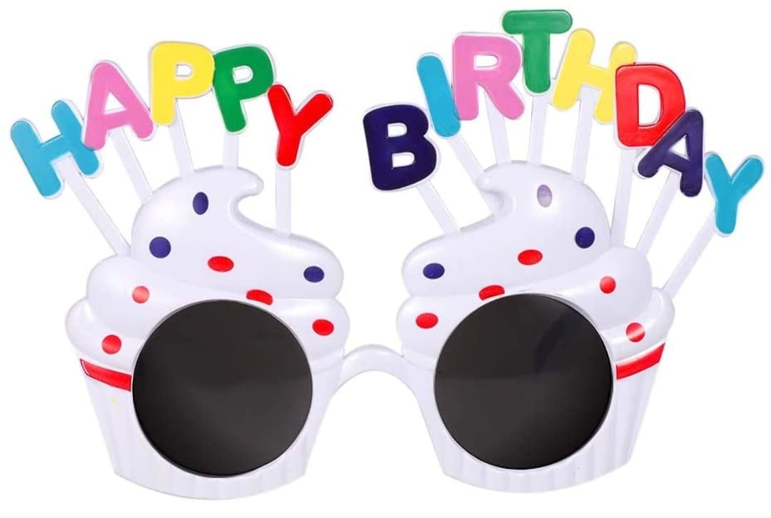 Fun Affairs Cup Cake Style Funny Happy Birthday Letter Party Pink Green Multicolor Sunglasses/Goggles, 1 Pc, White