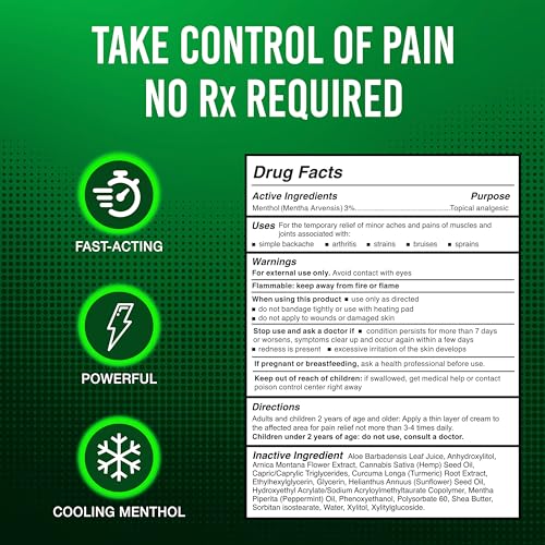 Image of Super Natural Goods Pain Relief Cream Hemp Cream Maximum Joint & Muscle Strength Menthol Rub 16 oz