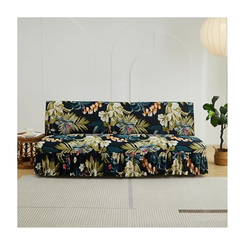 Mswborml Printed Futon Covers Slipcovers No Arms, Stretch Armless Couch Cover with Skirt, Soft Armless Futon Cover 3/2 Seater Stretch Sofa Bed Slipcover, 1-Piece Form Fit Futon Cover,E,160~190CM