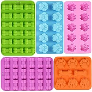 WMKGG Puppy Dog Paw and Bone Silicone Molds, Set of 5 Food Grade Baking Molds for Chocolate, Candy, Jelly, Ice Cube, Dog Treats, Biscuits
