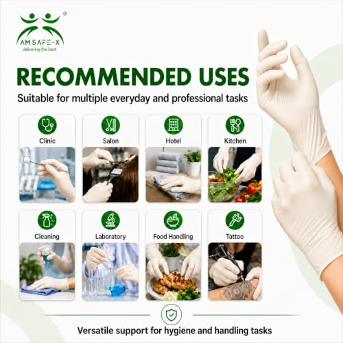 Image of AM Safe x Latex Gloves | White | Food Handling | CE Approved | Non Sterile | All-Purpose | Powdered | Cleaning |Examination Gloves |40 pcs|Small