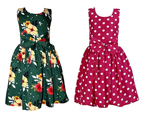 Image of Casual Frock for Baby Girls,Blue Printed and Olive Printed,Pack of 2