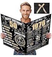 Turypaty Large 50th Birthday Card With Envelope for Men Women, 1976 Black Gold Happy 50th Birthda...