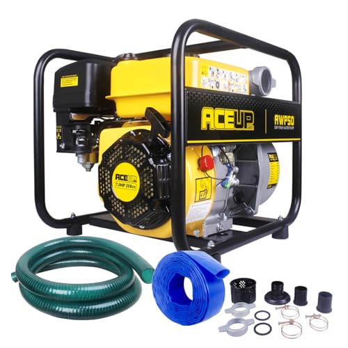 Aceup Energy Semi Trash Pump 2 Inch, Powered by 158 GPM 7HP Gasoline Engine, 208cc Portable Irrigation Water Pump with Hose, EPA Certified