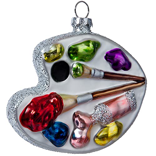 2 Pack Hand Blown Glass Palette Ornaments for Christmas