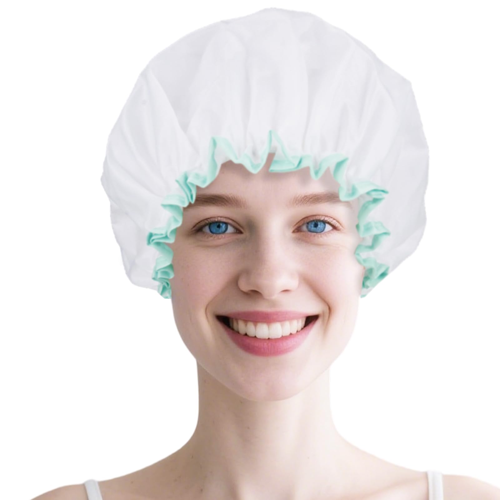 Reusable Waterproof Shower Cap for Women with Long Hair Large 12 Inch Double-Layer Bath Cap with Elastic Band